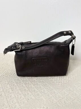 Y2K Coach Leather Top Handle Pouch F41509 Silver Black Demi Bag